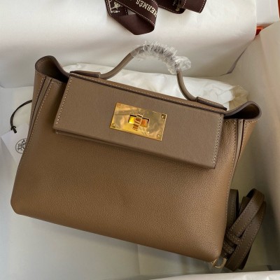 Hermes 24/24 Mini 21 Handmade Bag in Beige Weimar Evercolor Leather