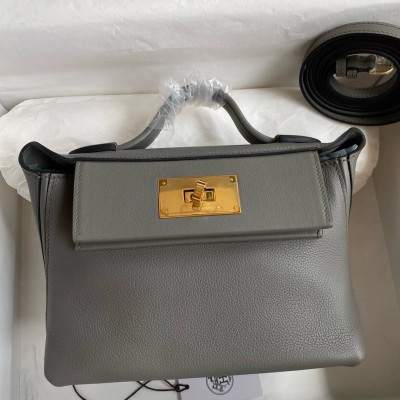 Hermes 24/24 Mini 21 Handmade Bag in Gris Meyer Evercolor Leather