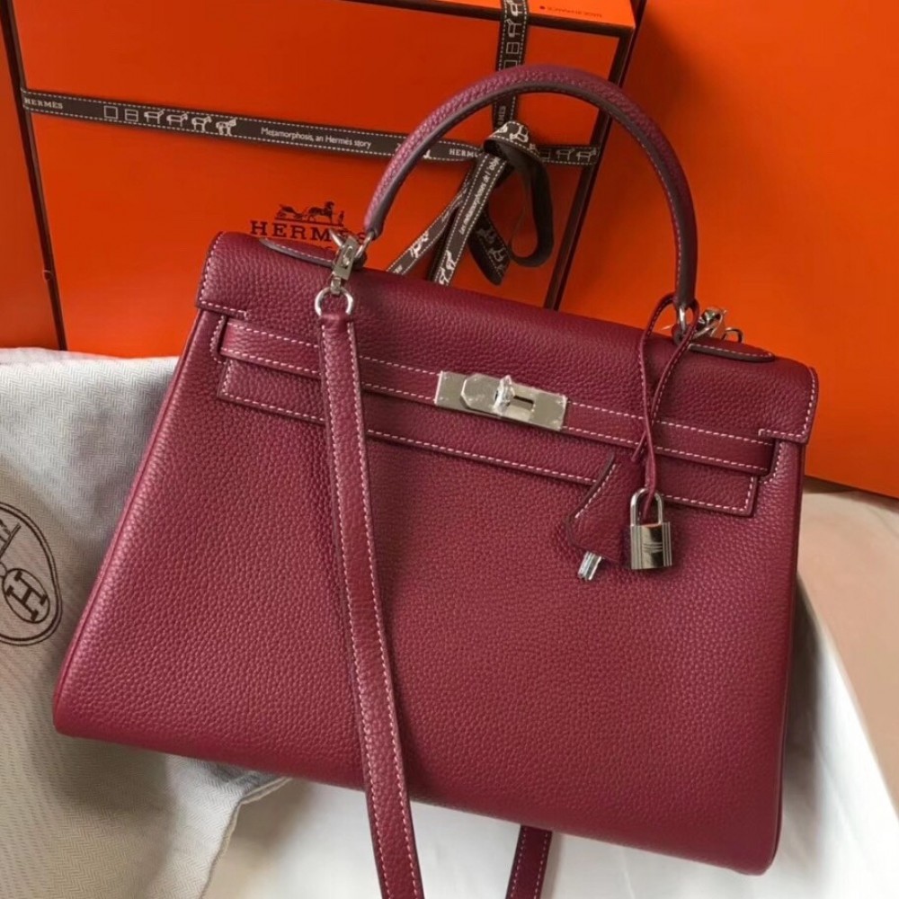 Hermes Bordeaux Clemence Kelly 32cm Retourne Bag