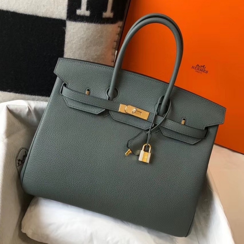 Hermes Vert Amande Clemence Birkin 35cm Bag