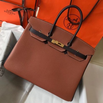 Hermes Bi-Color Birkin 35cm Bag In Brown/Black Clemence Leather