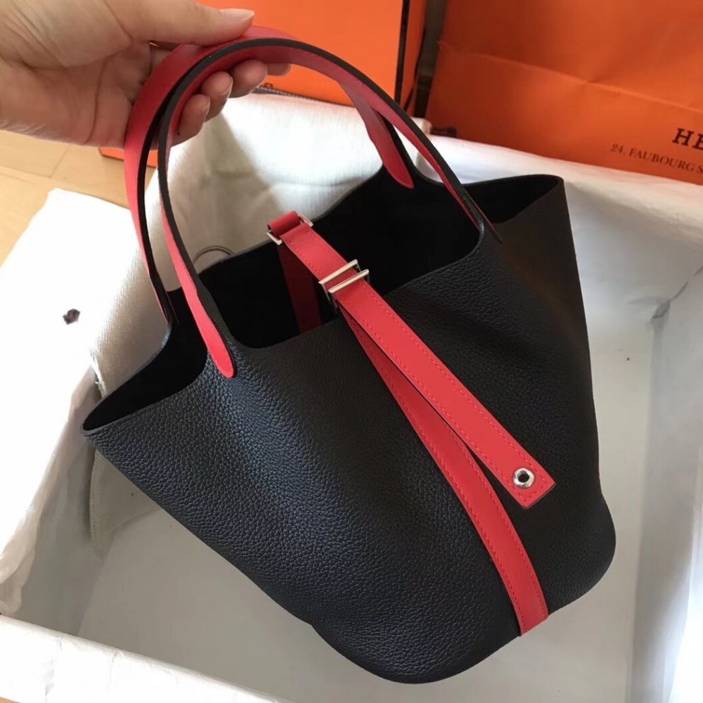 Hermes Bicolor Picotin Lock PM 18cm Black Bag