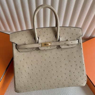 Hermes Birkin 25 Retourne Handmade Bag In Trench Ostrich Leather