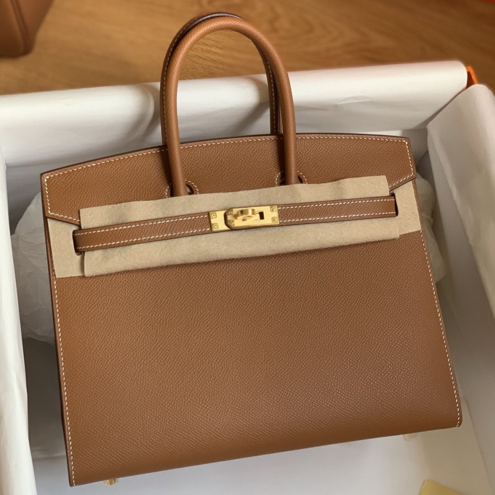 Hermes Birkin 25 Sellier Handmade Bag In Gold Epsom Calfskin