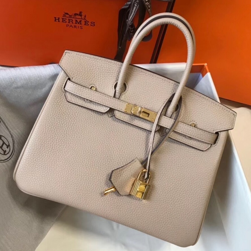 Hermes Birkin 25cm Bag In Argile Clemence Leather