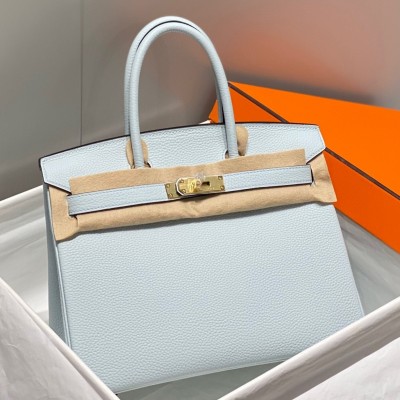 Hermes Birkin 30cm Bag In Blue Brume Clemence Leather GHW