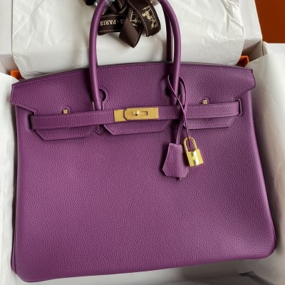 Hermes Birkin 35 Retourne Handmade Bag in Anemone Clemence Leather