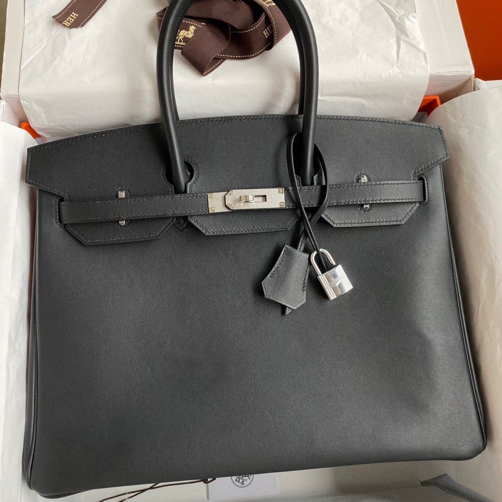 Hermes Birkin 35 Retourne Handmade Bag in Black Swift Leather