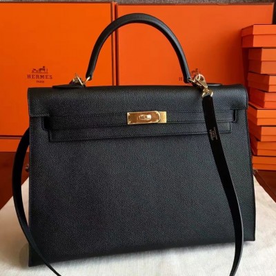 Hermes Black Epsom Kelly 35cm Handmade Bag