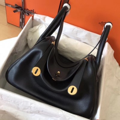 Hermes Black Lindy 26cm Swift Handmade Bag