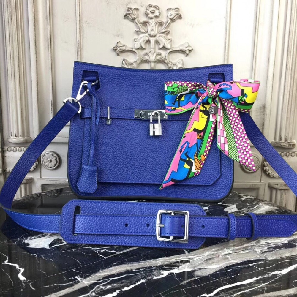 Hermes Blue Electric Clemence Jypsiere 28cm Bag