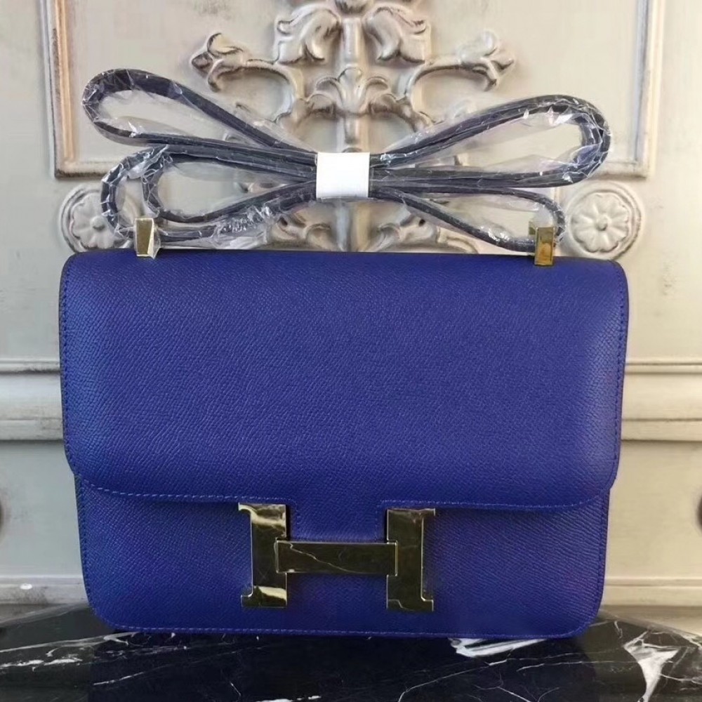 Hermes Blue Electric Constance MM 24cm Epsom Leather Bag