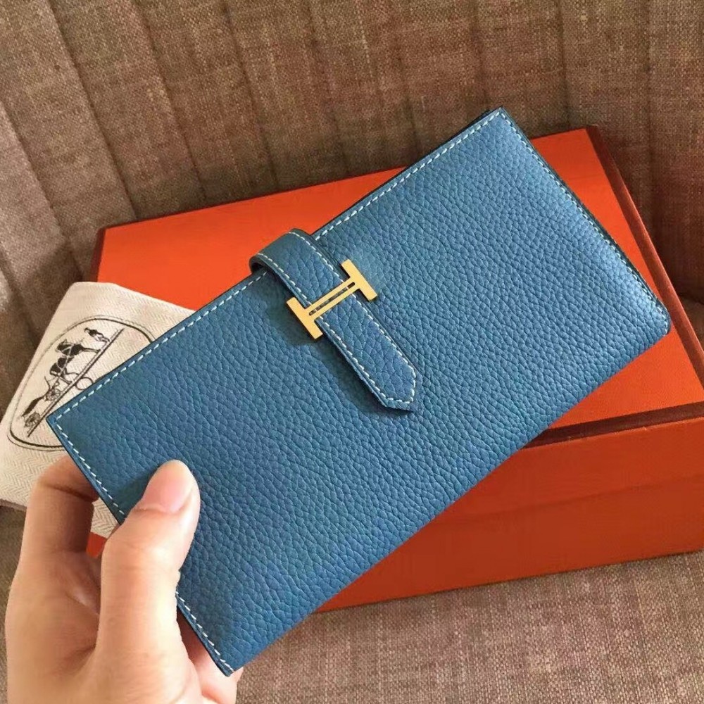 Hermes Blue Jean Clemence Bearn Gusset Wallet