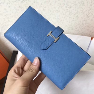 Hermes Blue Jean Epsom Bearn Gusset Wallet