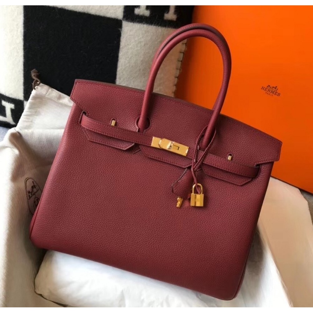 Hermes Bordeaux Clemence Birkin 35cm Bag