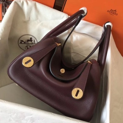 Hermes Bordeaux Lindy 26cm Clemence Handmade Bag