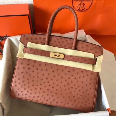 Hermes Brown Birkin 30cm Ostrich Handmade Bag