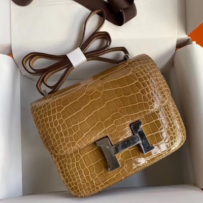 Hermes Constance 24cm Bag In Light Brown Alligator Crocodile Skin