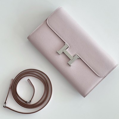 Hermes Constance To Go Wallet in Mauve Pale Epsom Calfskin