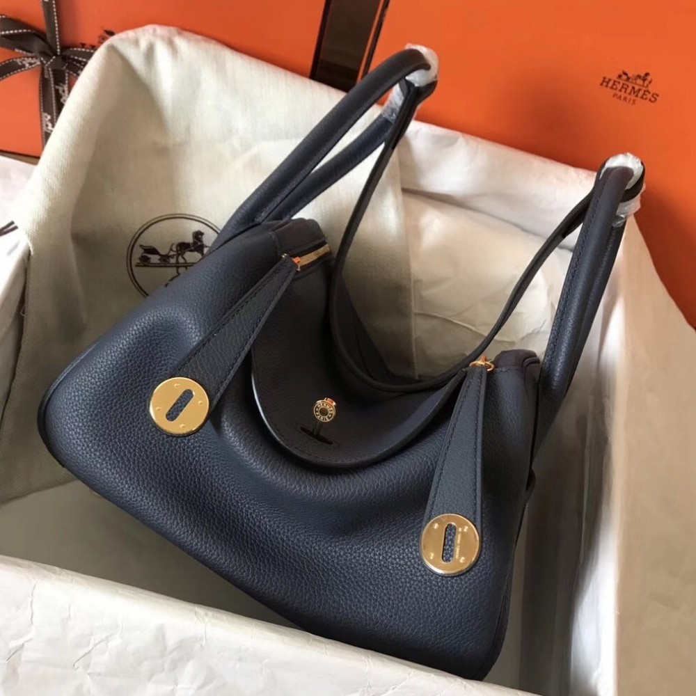 Hermes Dark Blue Lindy 26cm Clemence Handmade Bag