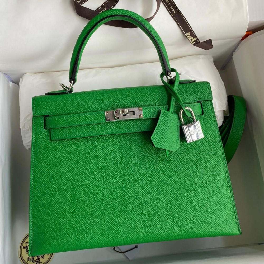 Hermes Epsom Kelly 25cm Sellier Handmade Bambou Bag