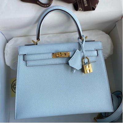 Hermes Epsom Kelly 25cm Sellier Handmade Celeste Bag