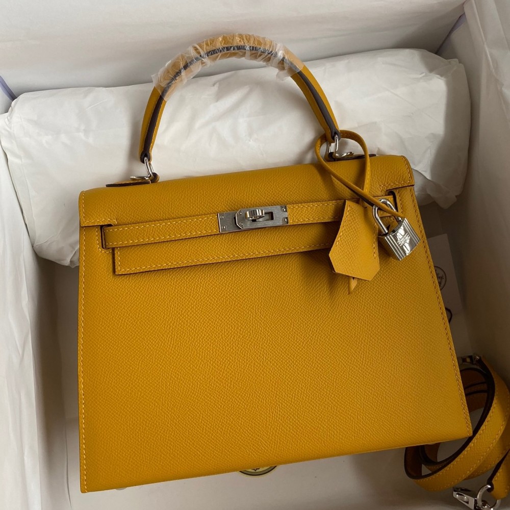 Hermes Epsom Kelly 25cm Sellier Handmade Yellow Bag