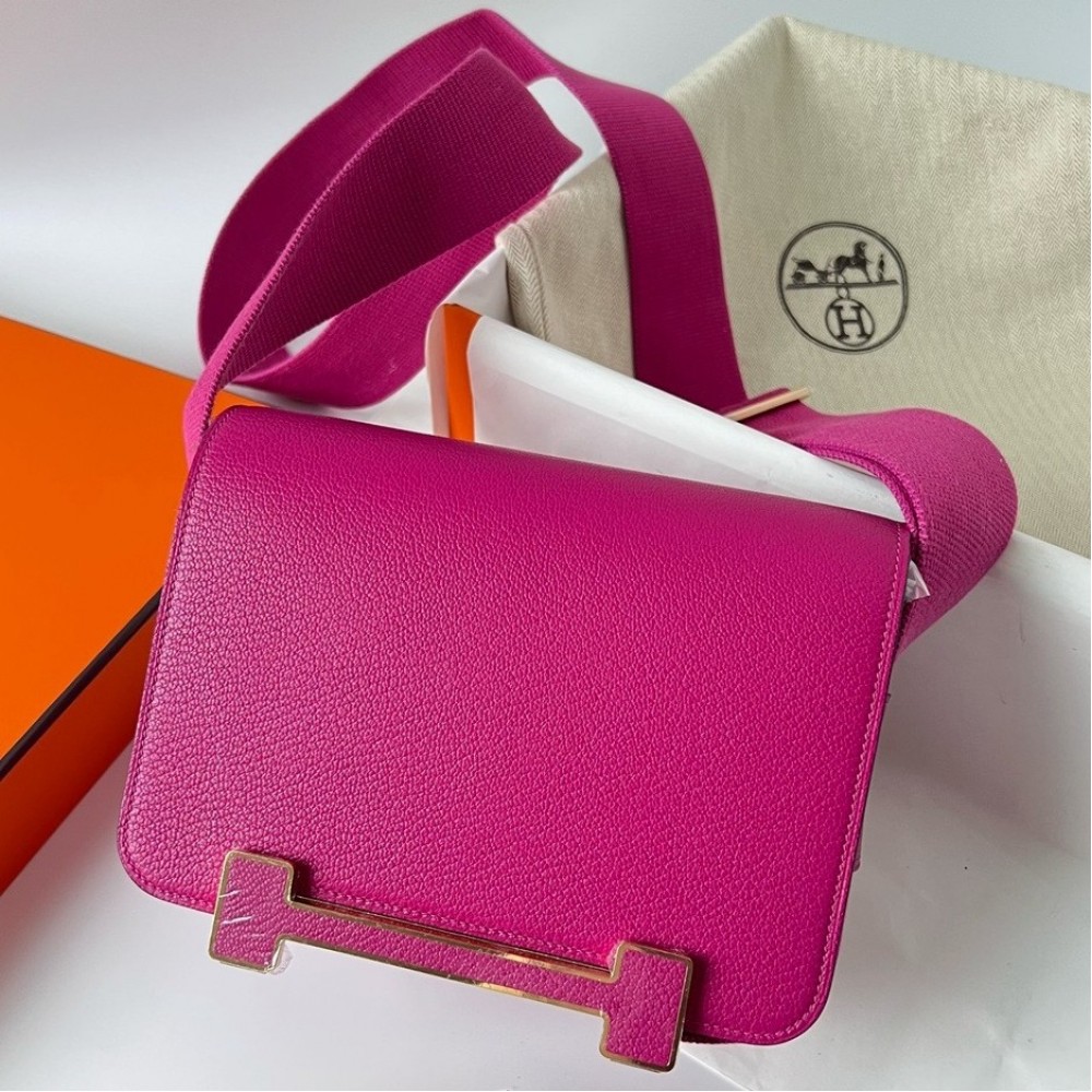 Hermes Geta Handmade Bag In Rose Purple Chevre Mysore Leather