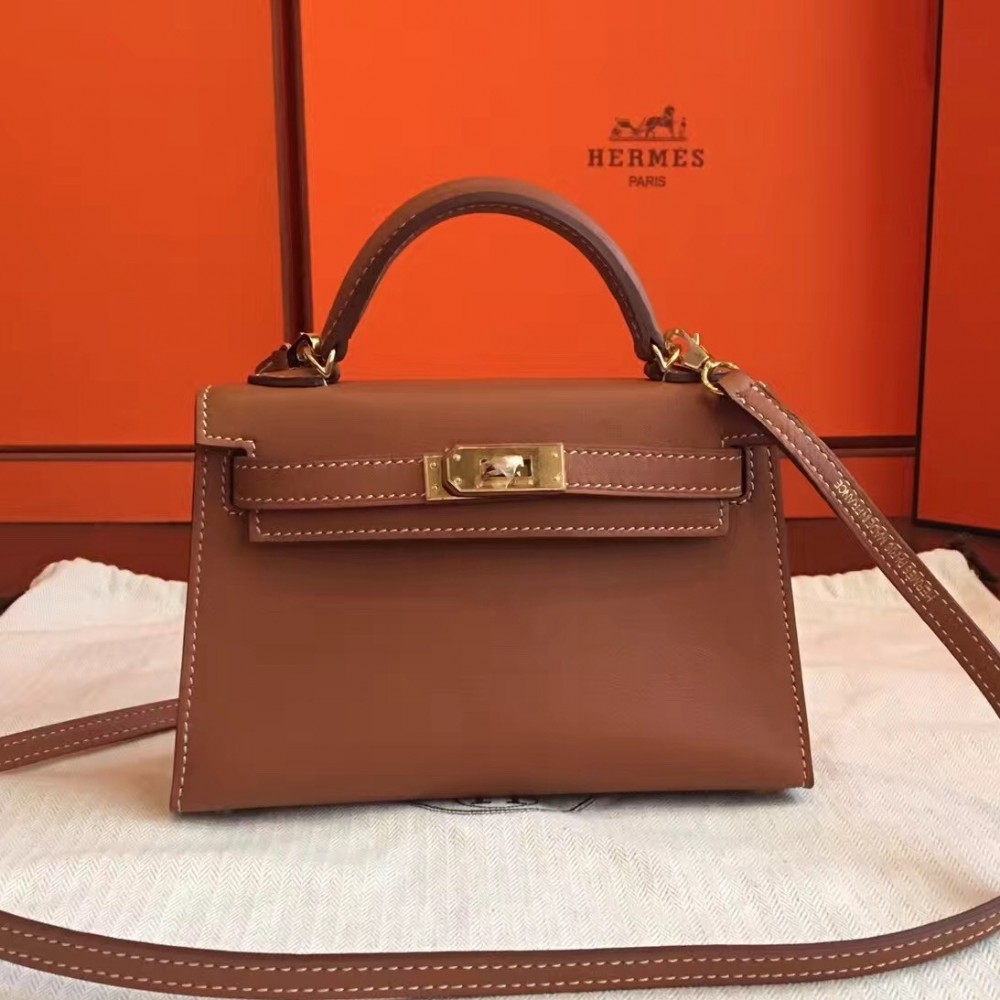 Hermes Gold Swift Kelly Mini II Handmade Bag