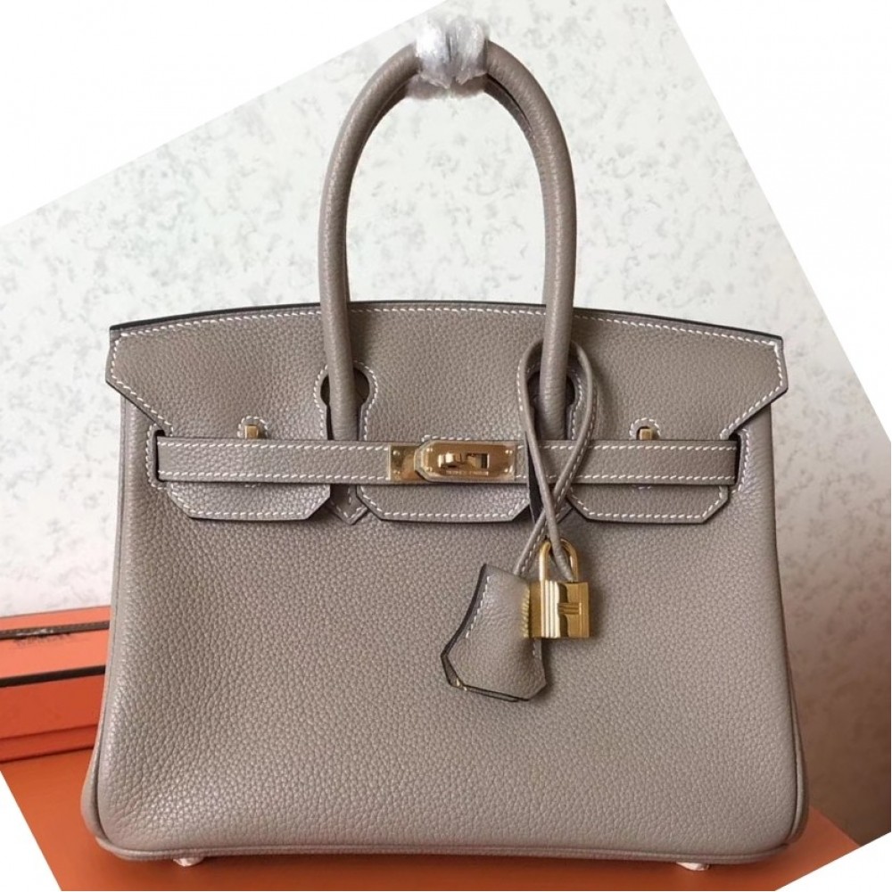 Hermes Grey Birkin 25cm Clemence Handmade Bag