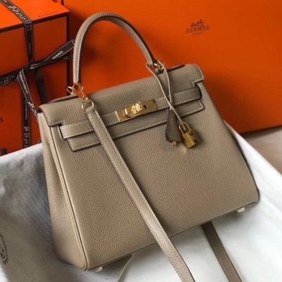 Hermes Grey Clemence Kelly 25cm GHW Bag