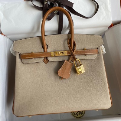 Hermes HSS Birkin 25 Bicolor Bag in Trench and Gold Epsom Calfskin