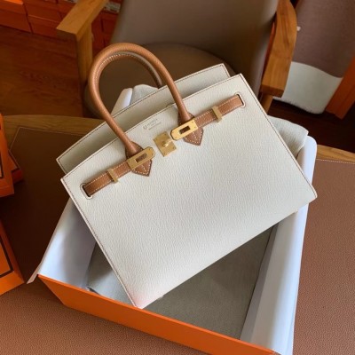 Hermes HSS Birkin 25 Sellier Bag in Craie and Gold Epsom Calfskin