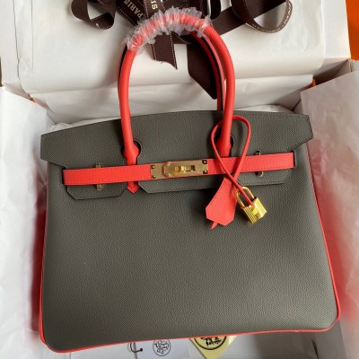 Hermes HSS Birkin 30 Bicolor Bag in Etain and Piment Epsom Calfskin