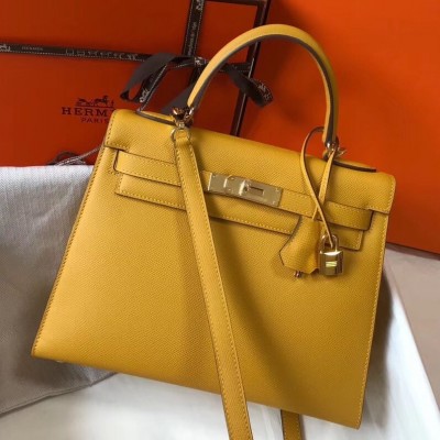 Hermes Kelly 28cm Sellier Bag In Yellow Epsom Leather