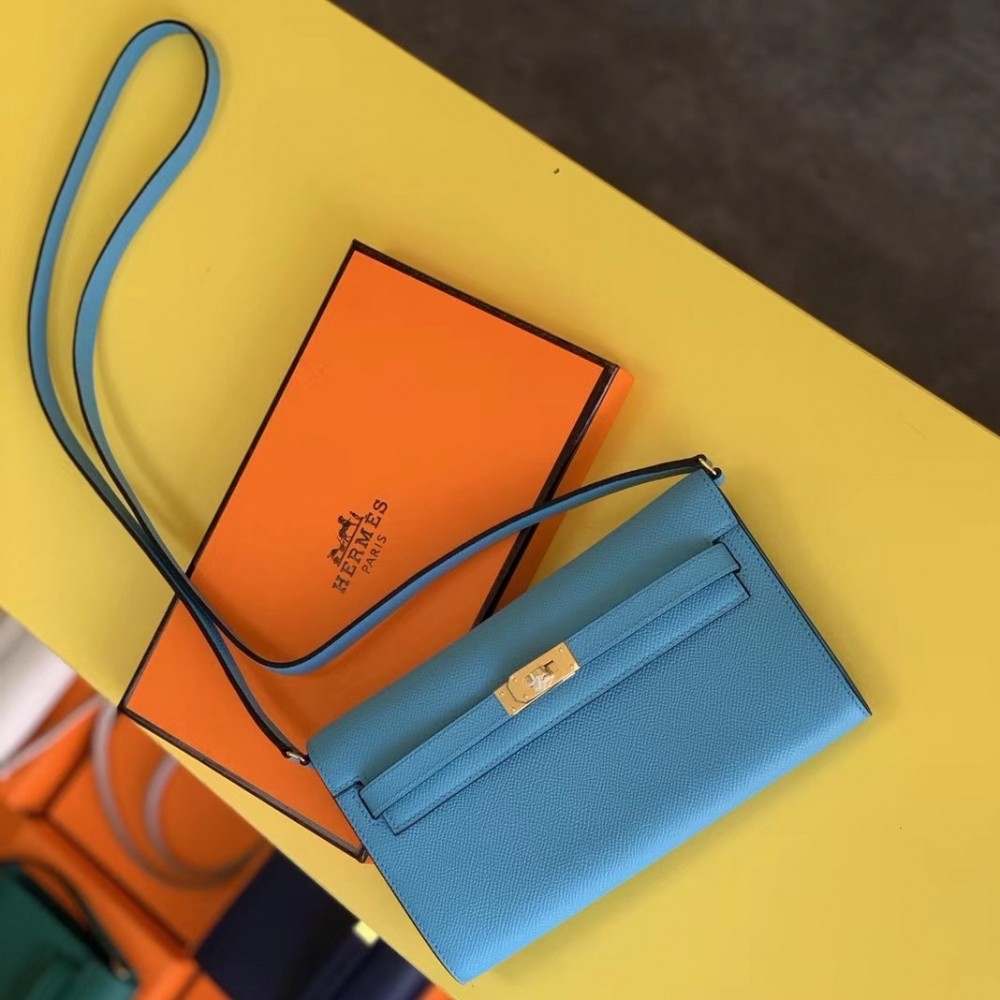 Hermes Kelly Classique To Go Wallet In Blue Du Nord Epsom Calfskin