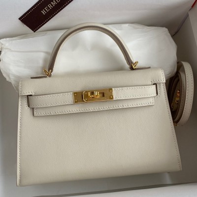 Hermes Kelly Mini II Sellier Handmade Bag In Craie Swift Calfskin