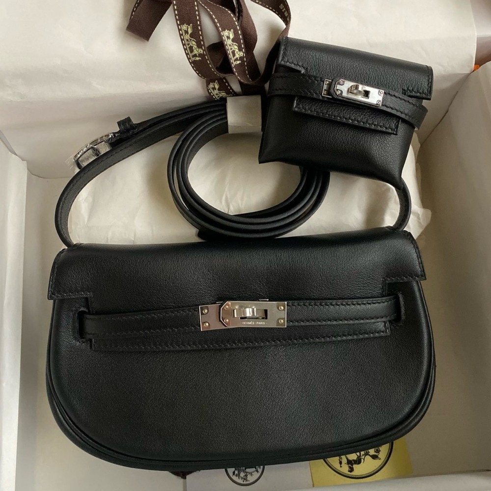 Hermes Kelly Moove Handmade Bag in Black Swift Calfskin