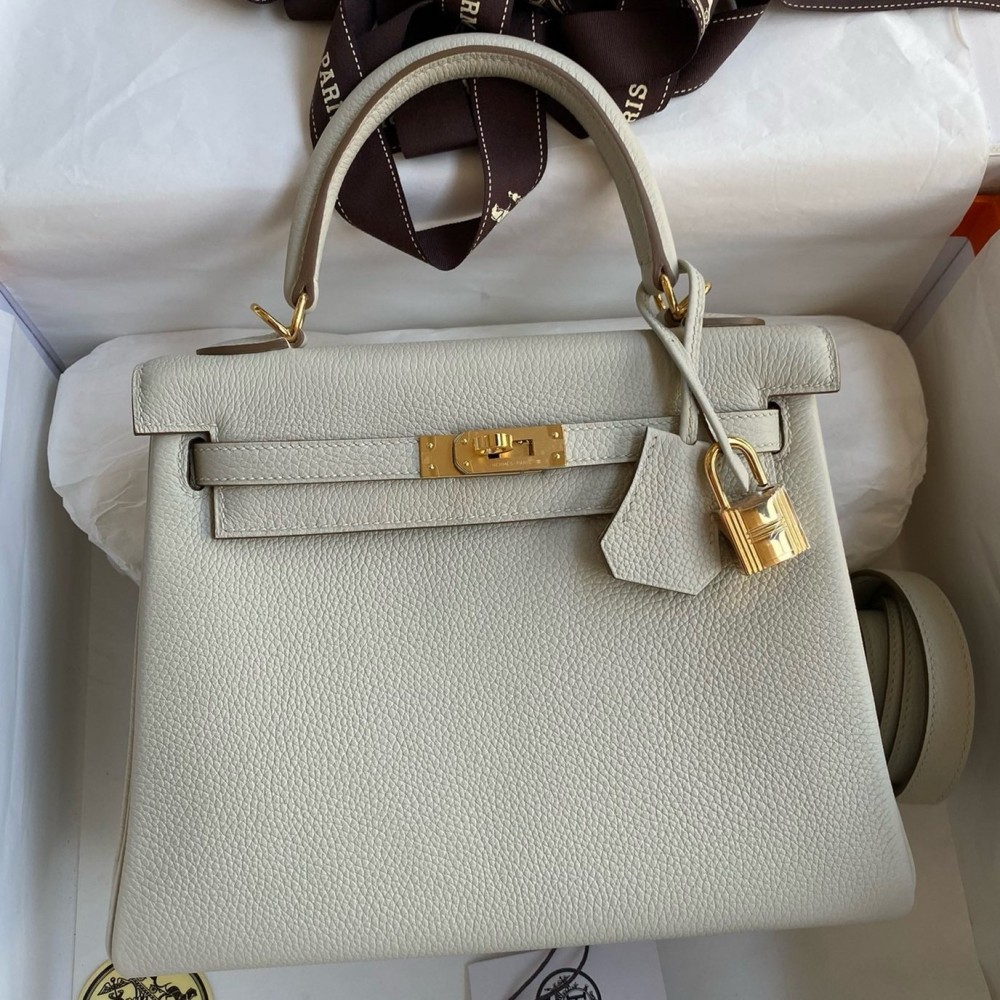 Hermes Kelly Retourne 25 Handmade Bag In Beton Clemence Leather