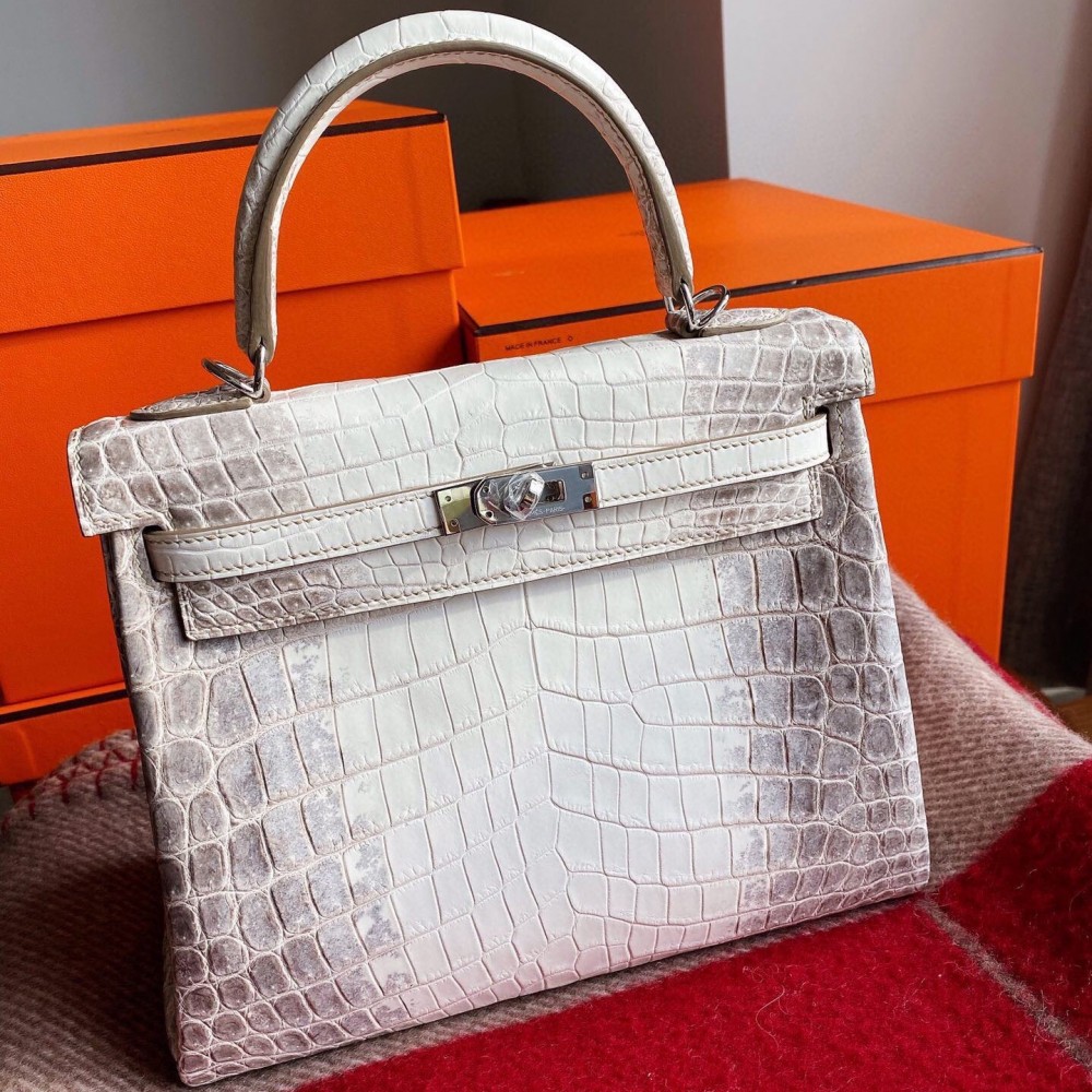 Hermes Kelly Retourne 25 Handmade Bag In Himalaya Crocodile Niloticus Skin