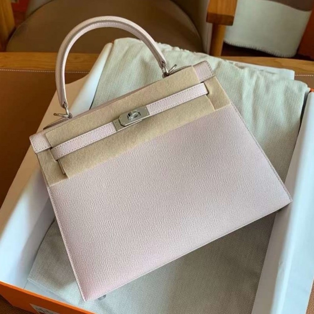 Hermes Kelly Sellier 25 Handmade Bag In Mauve Pale Epsom Calfskin