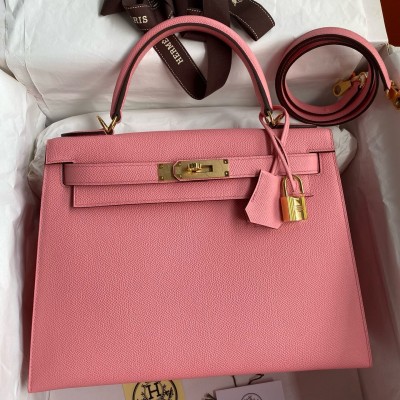 Hermes Kelly Sellier 32 Handmade Bag In Rose Confetti Epsom Calfskin