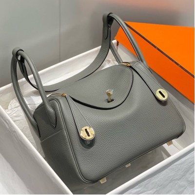 Hermes Lindy 26cm Bag In Gris Meyer Clemence Leather GHW