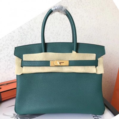 Hermes Malachite Birkin 30cm Clemence Handmade Bag