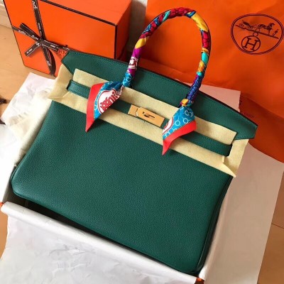 Hermes Malachite Birkin 35cm Clemence Handmade Bag