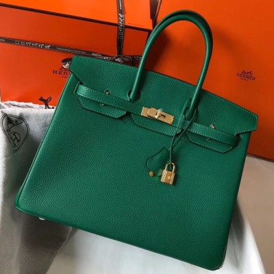 Hermes Malachite Clemence Birkin 35cm Bag