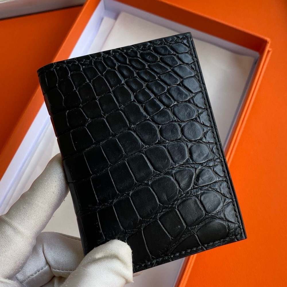 Hermes MC2 Euclide Card Holder in Black Matte Alligator Leather