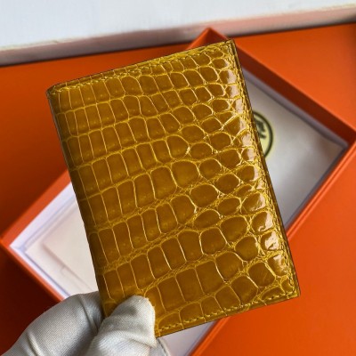 Hermes MC2 Euclide Card Holder in Jaune Ambre Shiny Alligator Leather