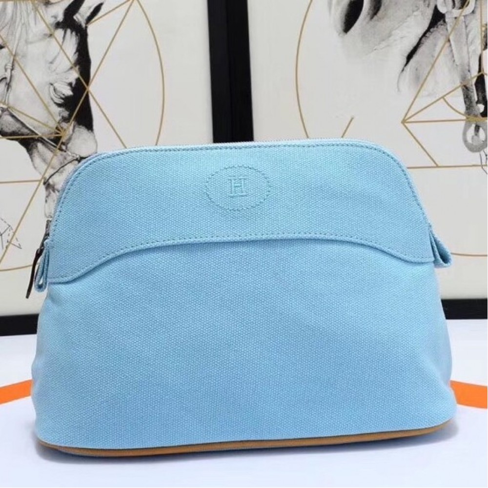 Hermes Medium Bolide Travel Case In Blue Lin Cotton