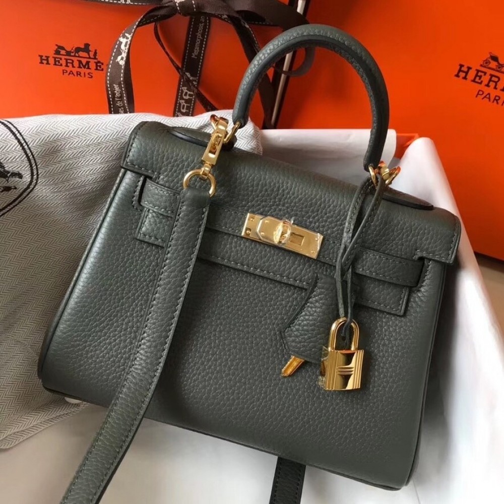 Hermes Mini Kelly 20cm Bag In Canopee Clemence Leather